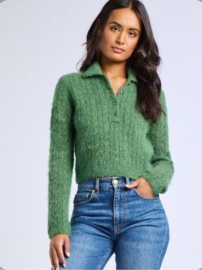 NWT Mille Ingrid Henley Pullover Sweater in Pine Green, Size S